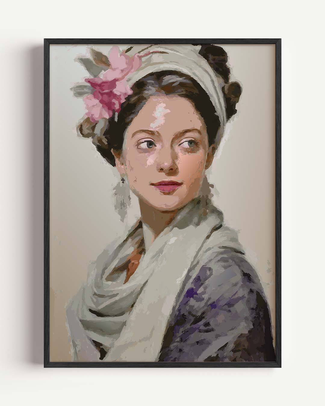 Vintage Portretposter met Roze Bloemen Poster-WallArtistic