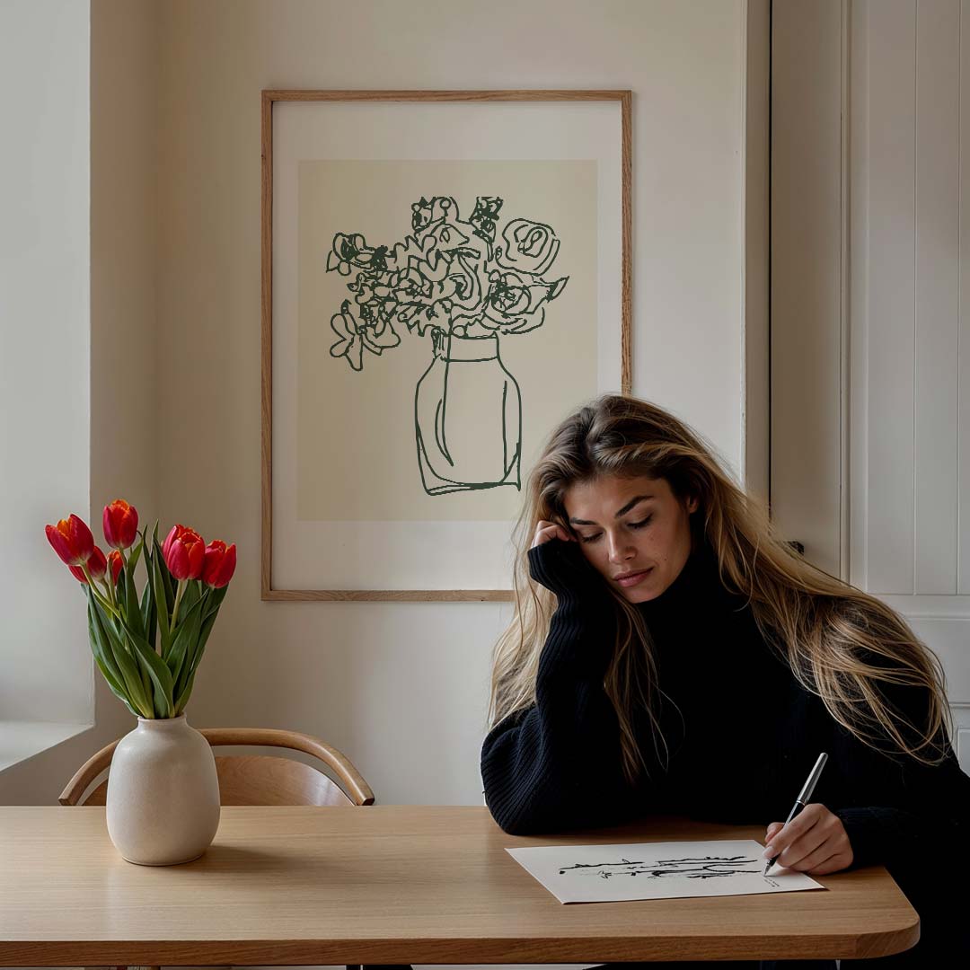 Moderne Bloemenlijntekening Poster-WallArtistic