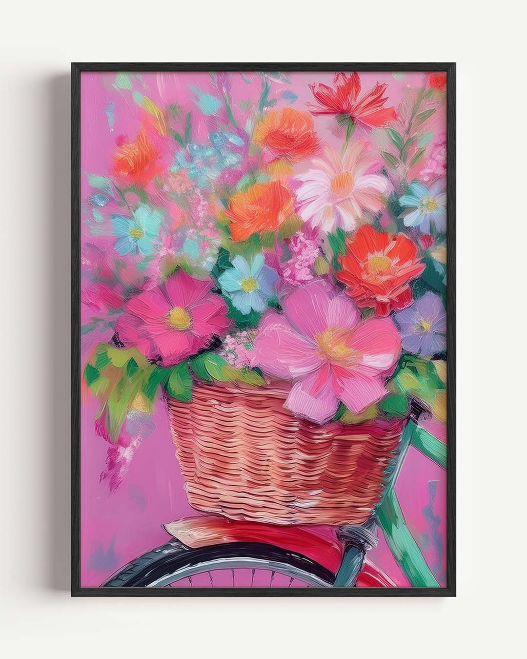 Bloemenmand op Roze Fiets Poster