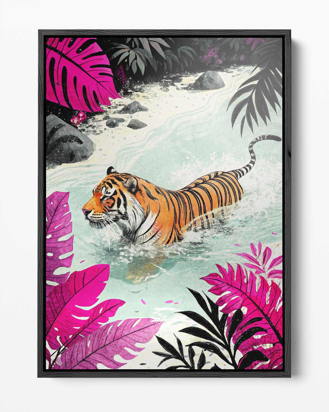 Tijger in Kleurrijke Jungle Kunstwerk-canvas-dibond-plexiglas-wanddecoratie-WallArtistic