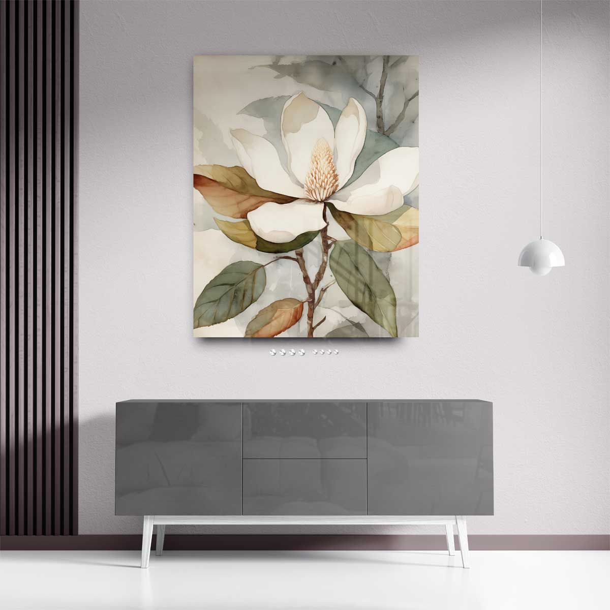 Elegante Magnolia Aquarel Kunstwerk-canvas-dibond-plexiglas-wanddecoratie-WallArtistic