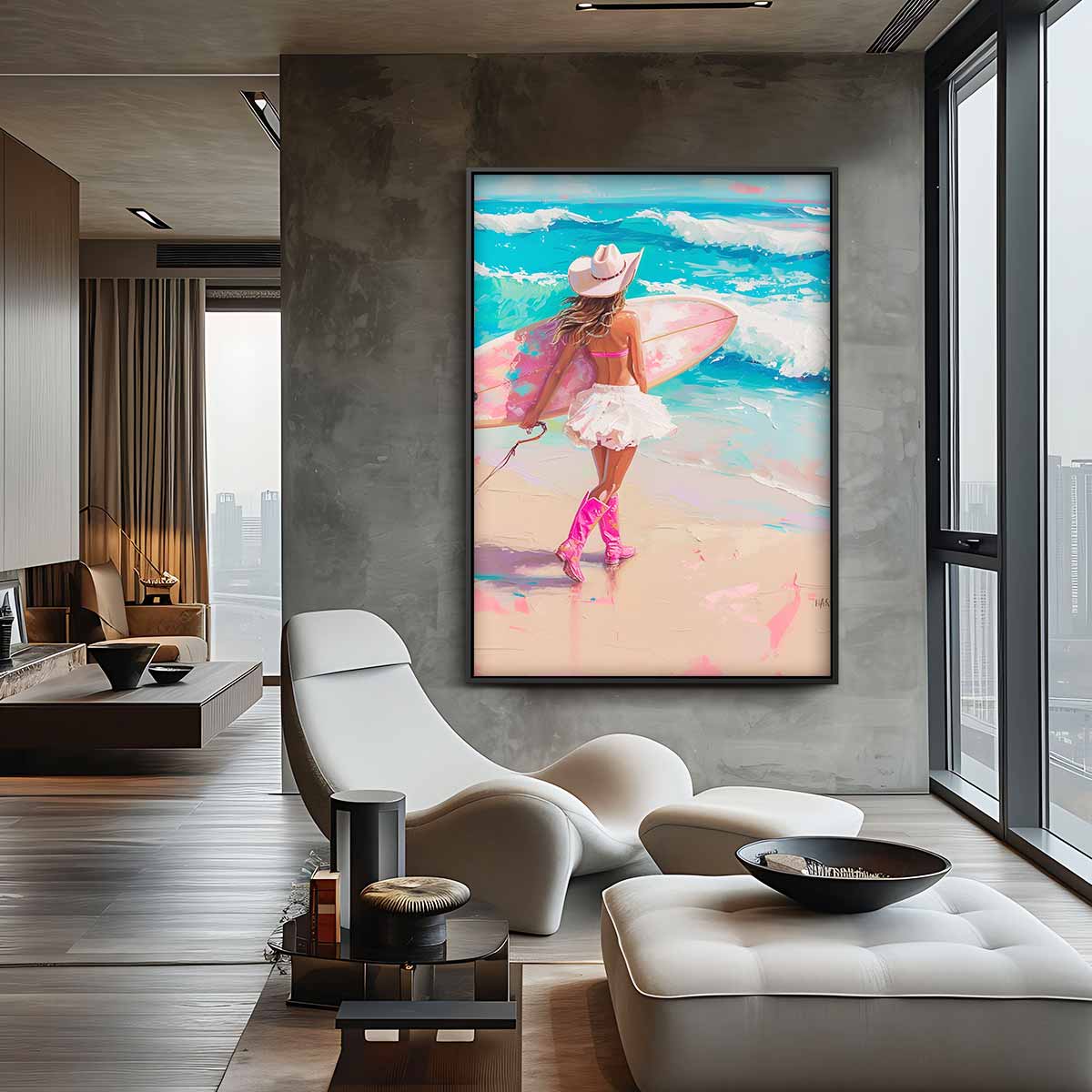 Surfcowgirl Dromen Kunstwerk-canvas-dibond-plexiglas-wanddecoratie-WallArtistic