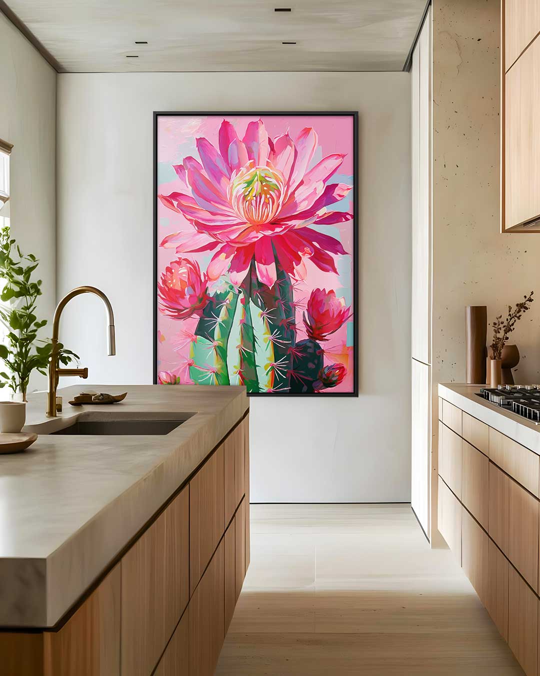 Bloeiende Cactus in Levendige Kleuren Kunstwerk-canvas-dibond-plexiglas-wanddecoratie-WallArtistic