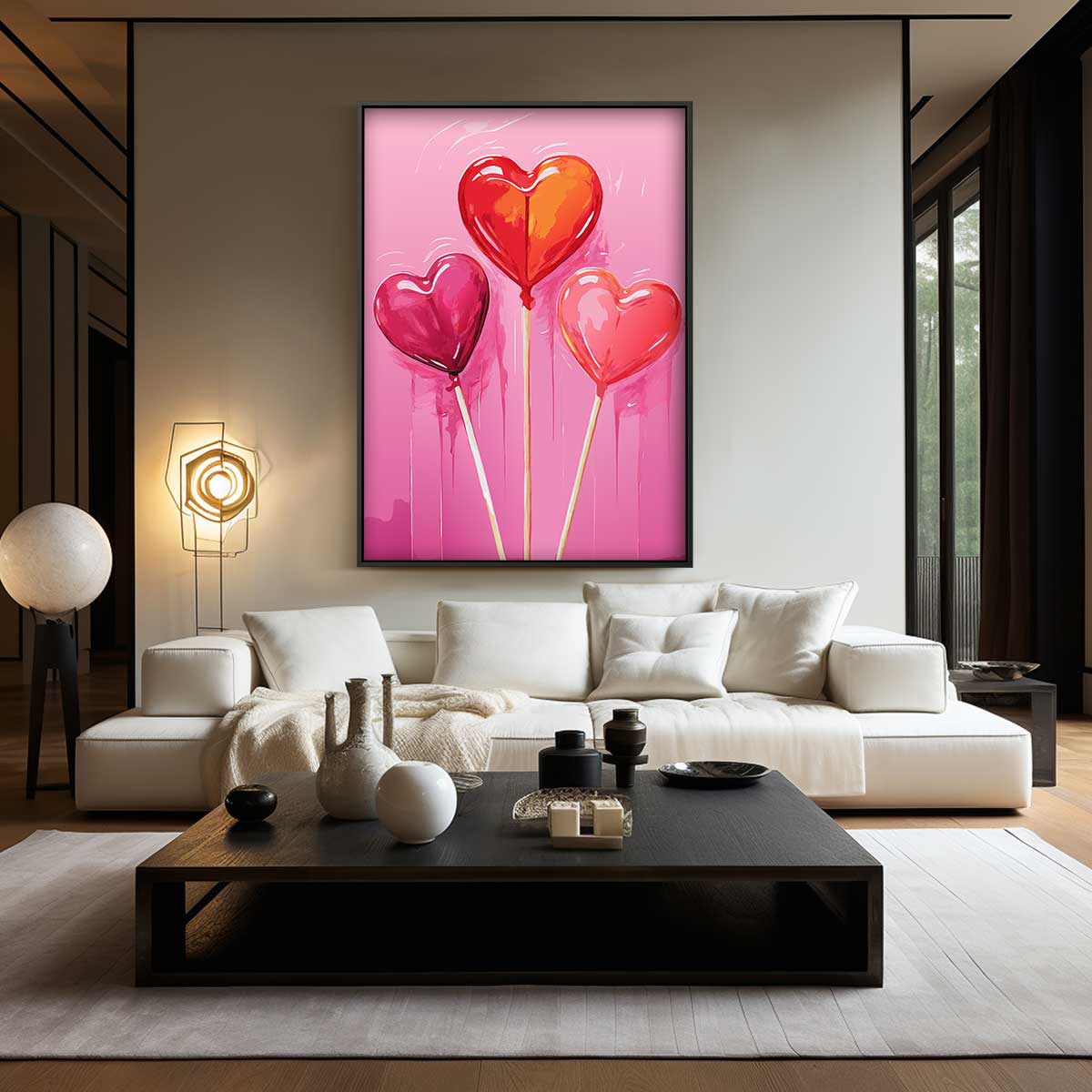 Hartvormige Lollys op Roze Achtergrond Kunstwerk-canvas-dibond-plexiglas-wanddecoratie-WallArtistic