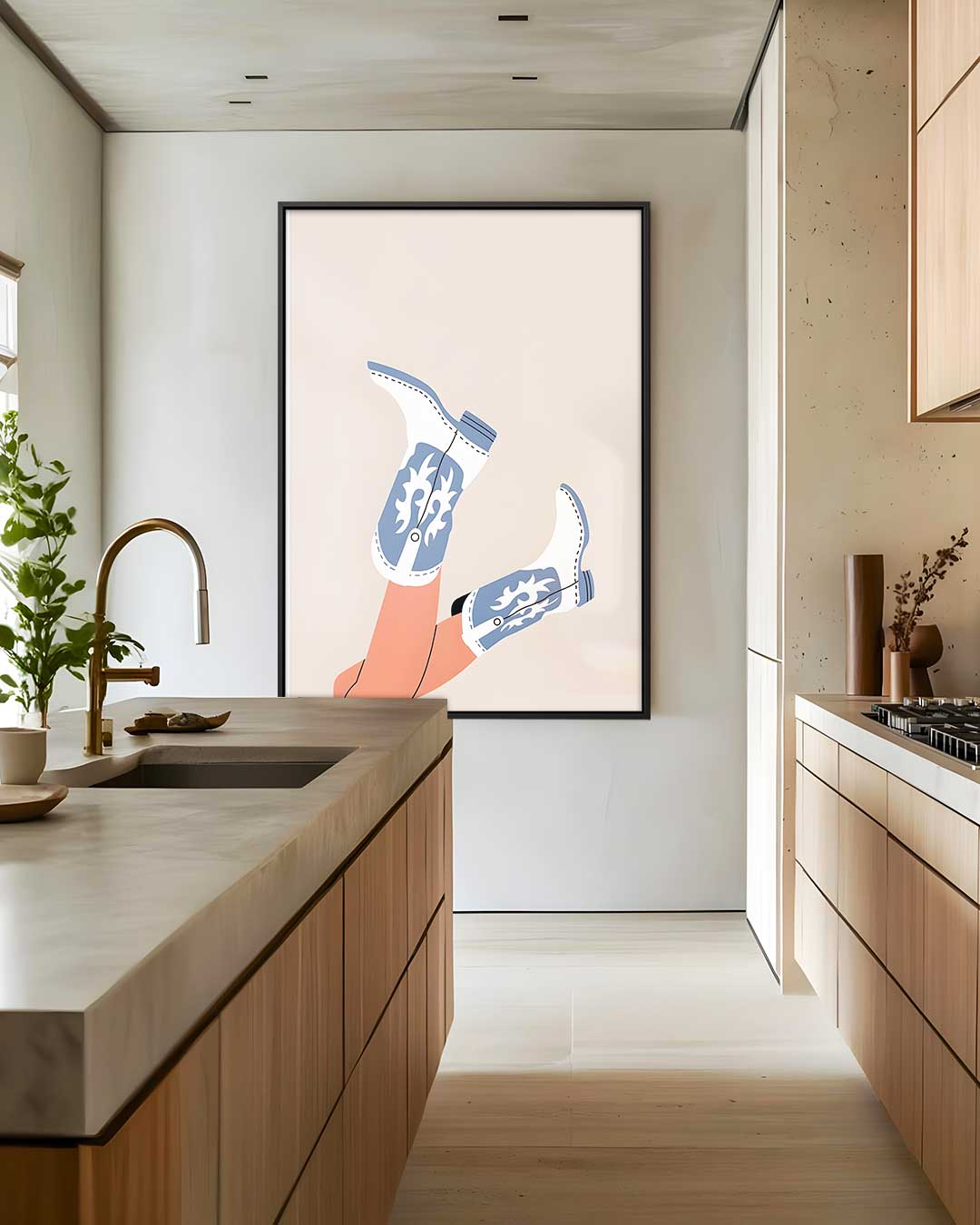 Speelse Cowboylaarzen Illustratie Kunstwerk-canvas-dibond-plexiglas-wanddecoratie-WallArtistic