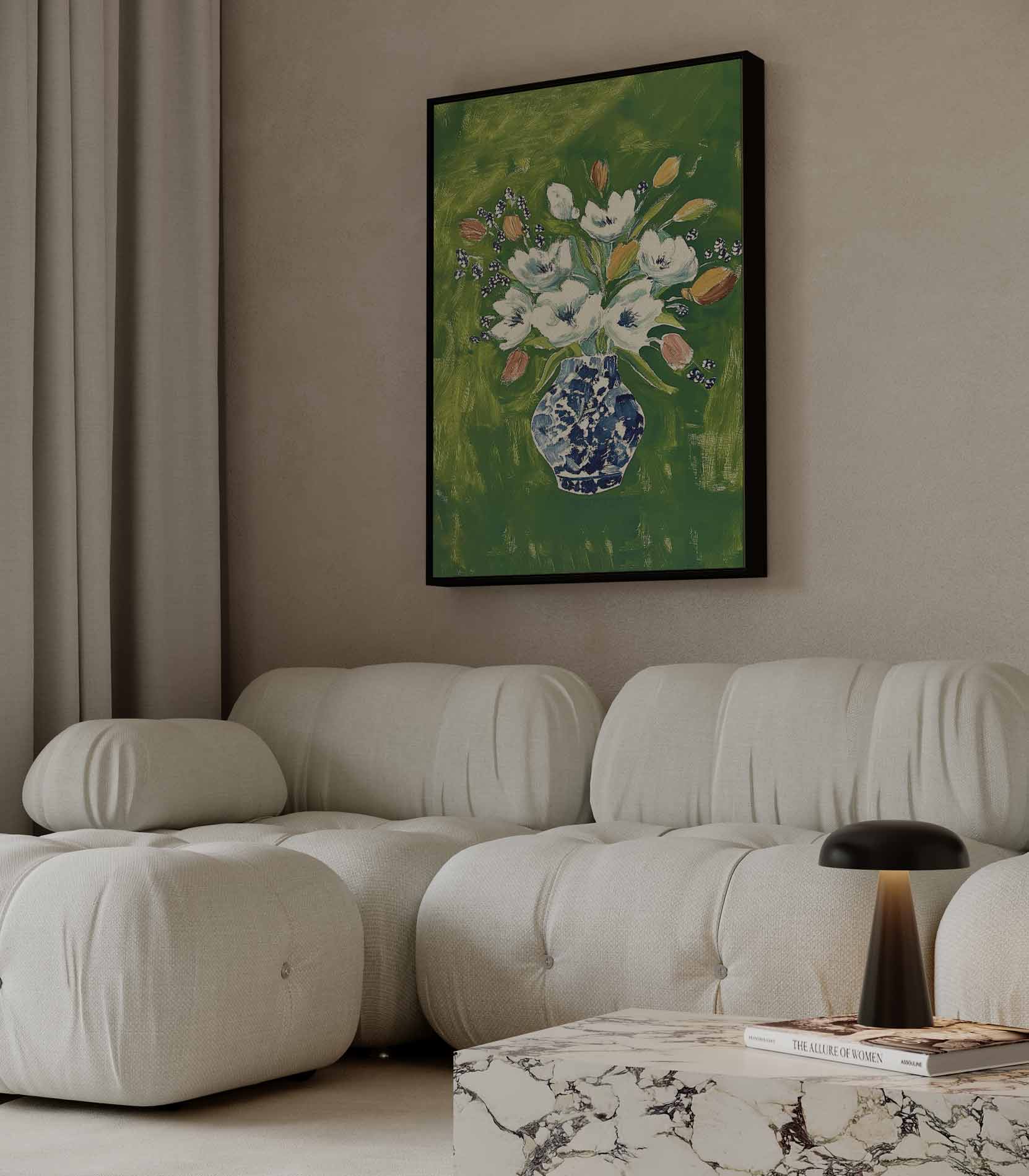 Bloemenpracht in Blauwe Vaas Kunstwerk-canvas-dibond-plexiglas-wanddecoratie-WallArtistic