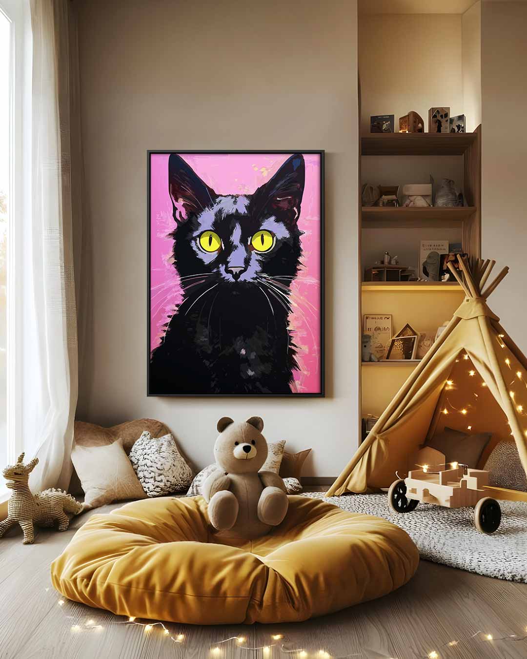Kattenportret met Roze Achtergrond Kunstwerk-canvas-dibond-plexiglas-wanddecoratie-WallArtistic
