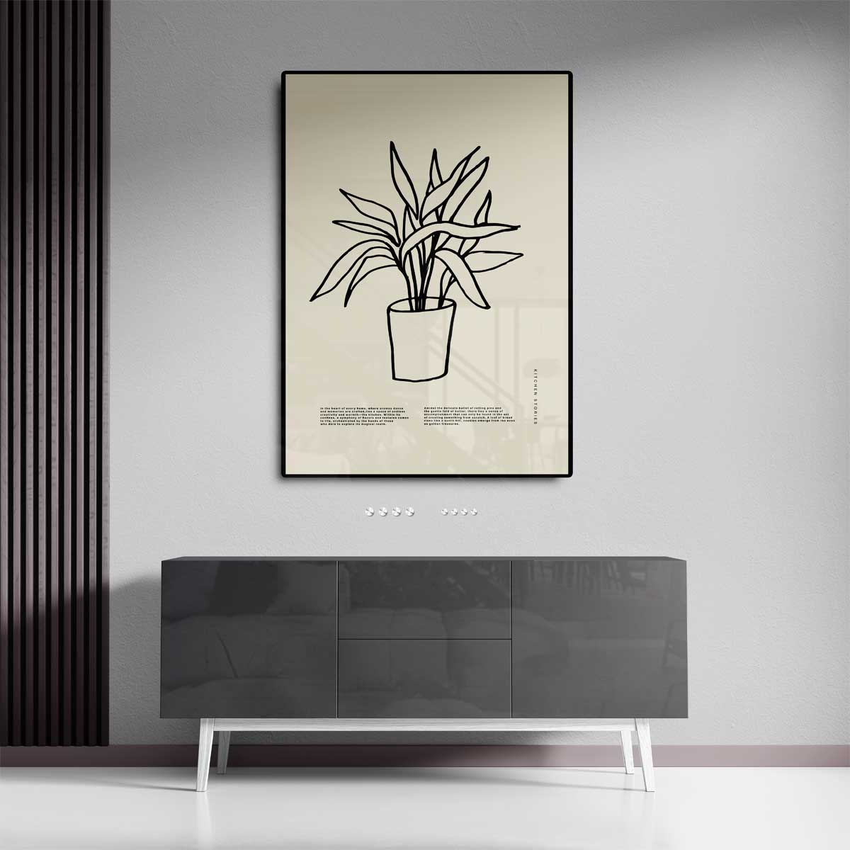 Simpele Plantenillustratie op Beigekleurige Achtergrond Kunstwerk-canvas-dibond-plexiglas-wanddecoratie-WallArtistic
