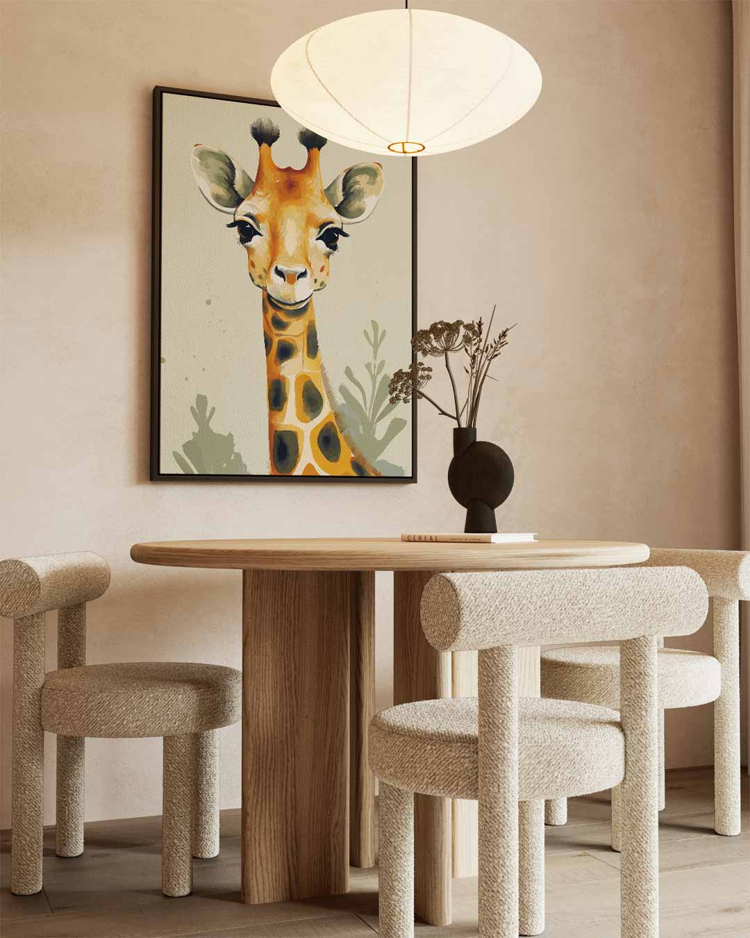 Vrolijke Giraffe Portret Kunstwerk-canvas-dibond-plexiglas-wanddecoratie-WallArtistic