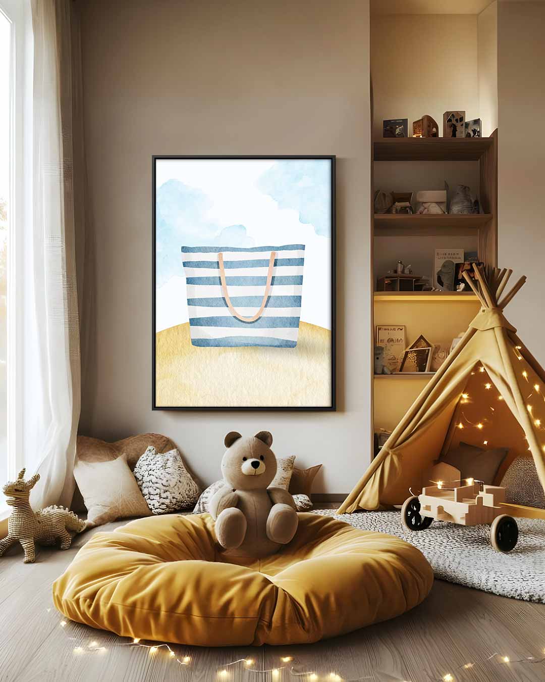 Strandtas Illustratie Kunstwerk-canvas-dibond-plexiglas-wanddecoratie-WallArtistic