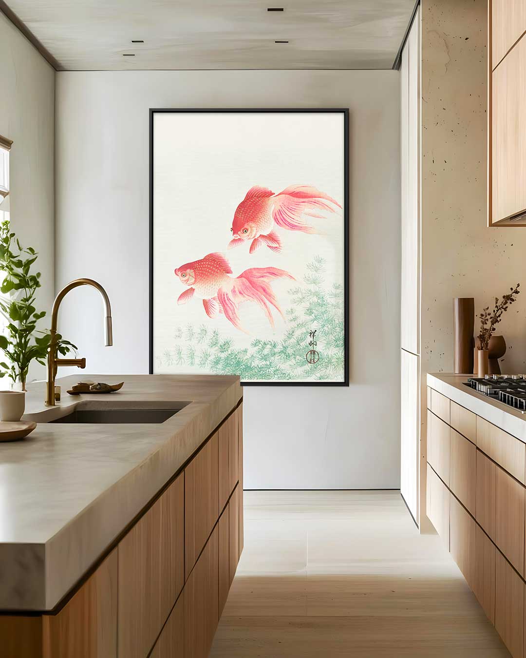 Elegante Koi in Beweging Kunstwerk-canvas-dibond-plexiglas-wanddecoratie-WallArtistic