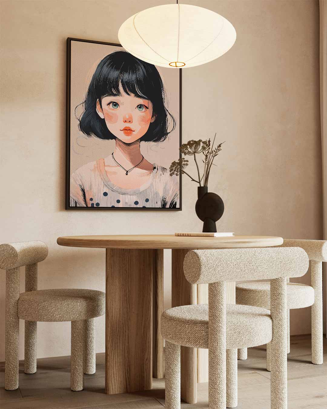 Meisje met Zwarte Boblijn Kunstwerk-canvas-dibond-plexiglas-wanddecoratie-WallArtistic