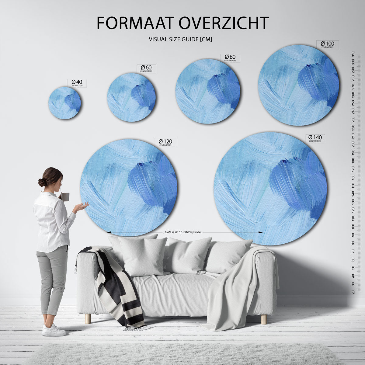 Blauwe penseelstreken Muurcirkel