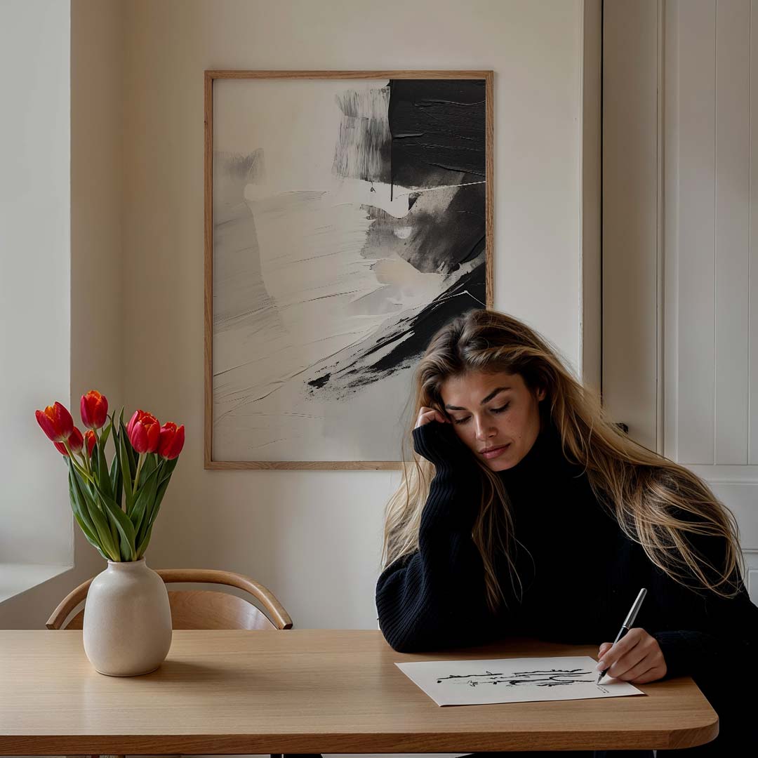 Abstracte zwart-wit balansposter-WallArtistic