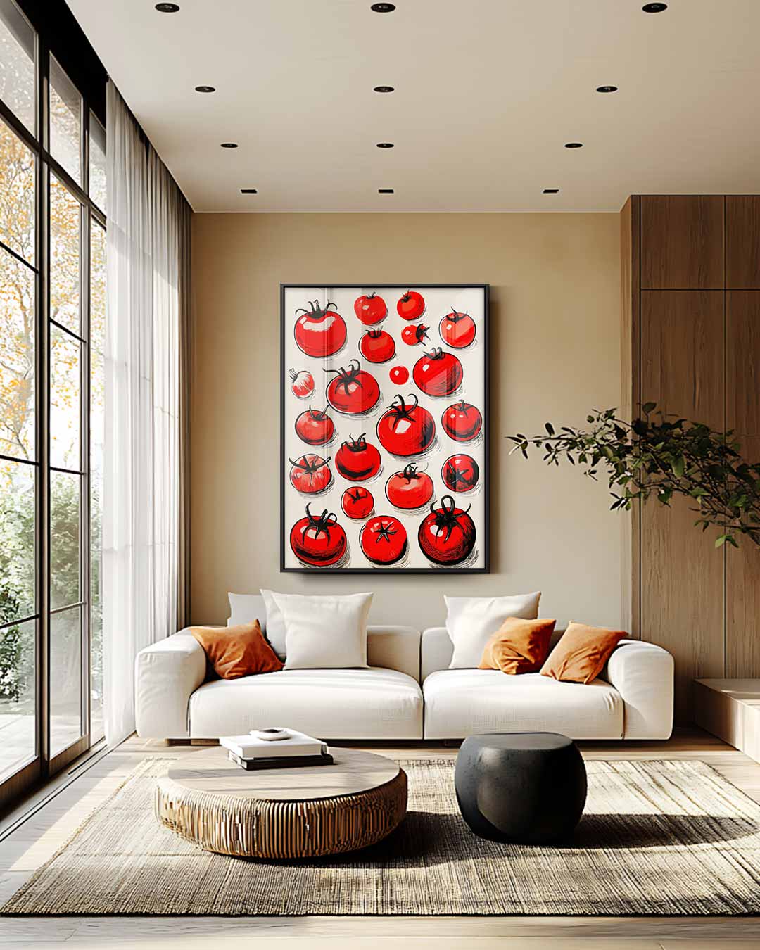 Speelse Tomatenprint Kunstwerk-canvas-dibond-plexiglas-wanddecoratie-WallArtistic