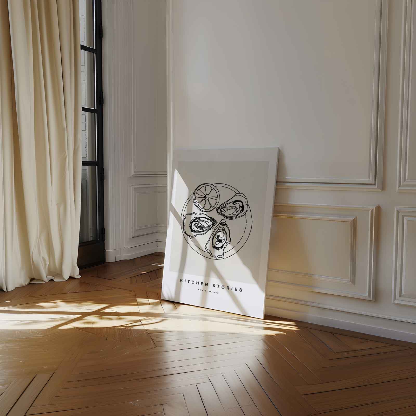 Zilte Geluk: Oesterillustratie Kunstwerk-canvas-dibond-plexiglas-wanddecoratie-WallArtistic