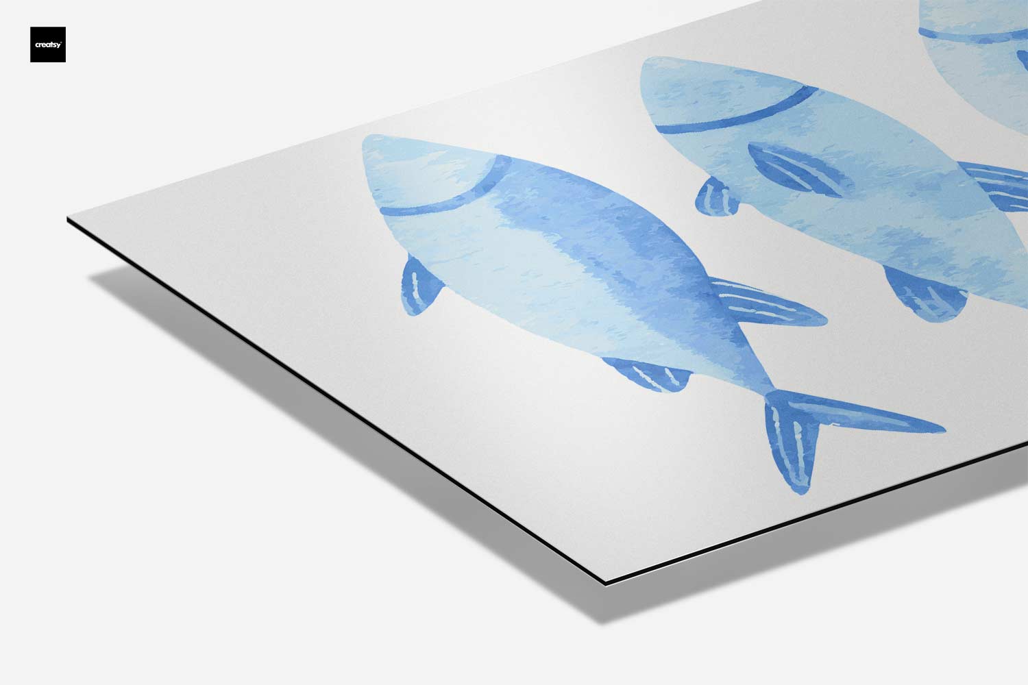 Blauw Waterverf Vissen Trio Kunstwerk-canvas-dibond-plexiglas-wanddecoratie-WallArtistic