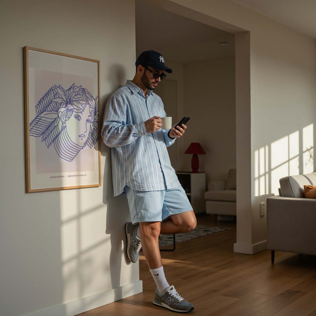 Elegante Blauwe Lijnkunst Poster-WallArtistic