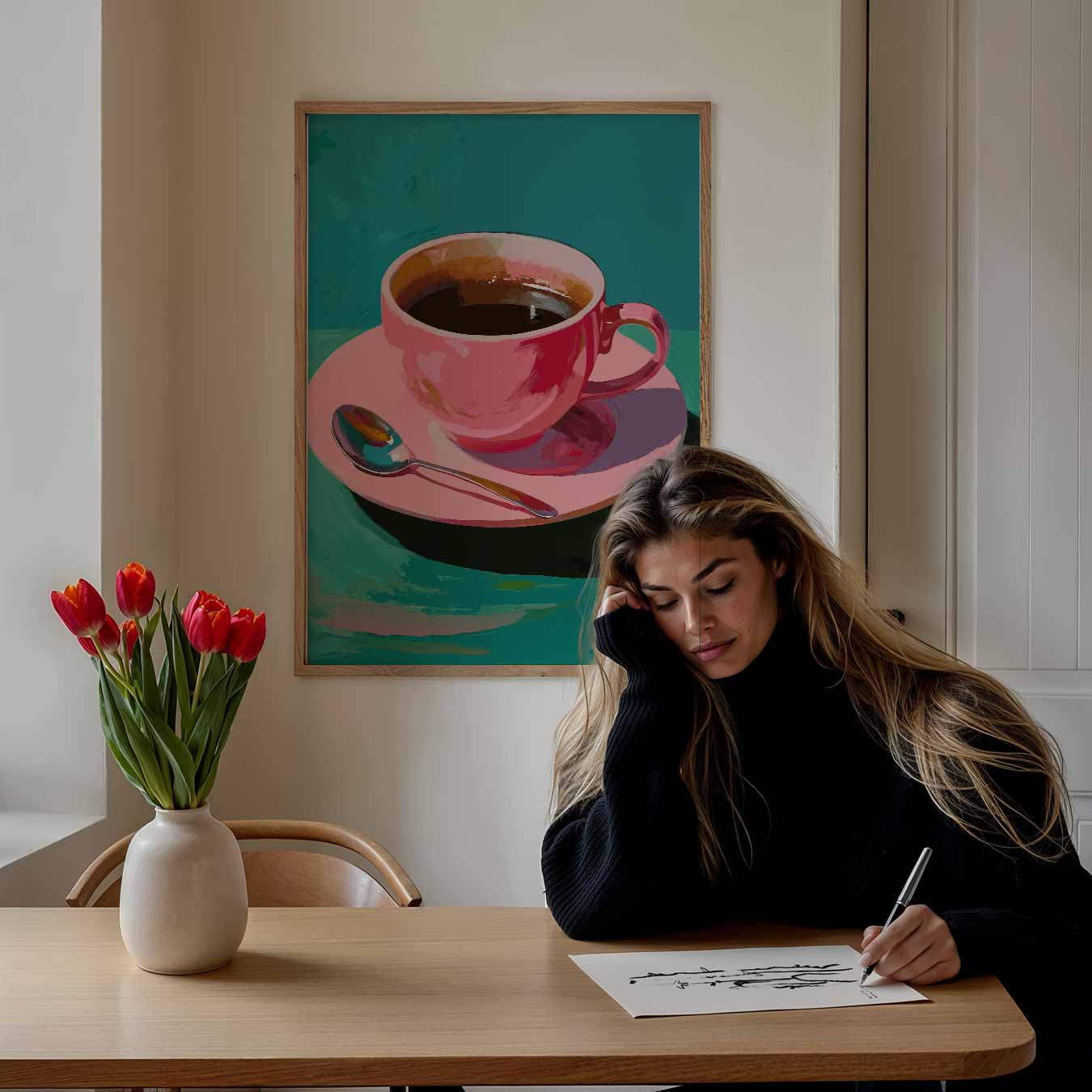 Roze Koffiekunst Poster