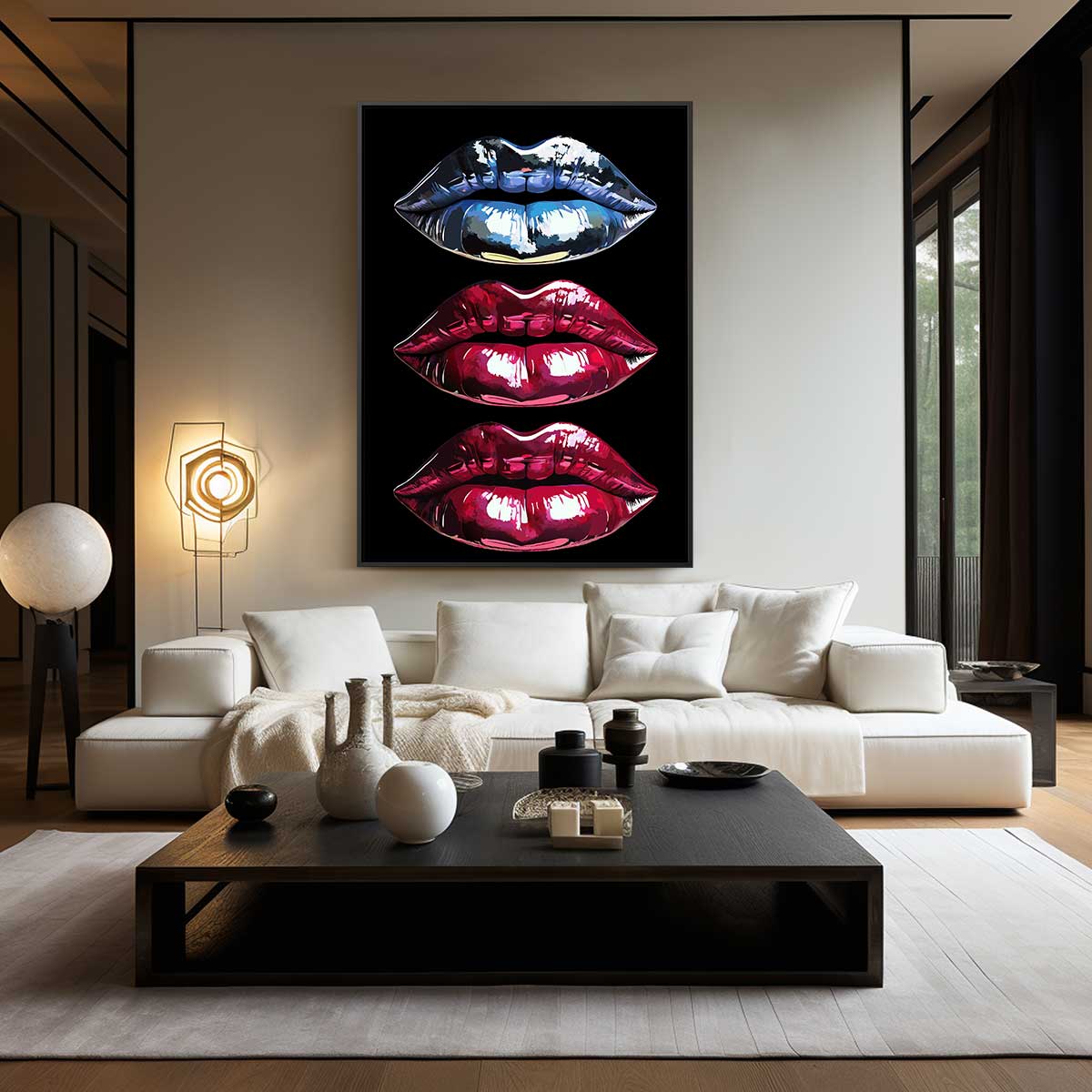 Pop Art Lippen Trio Kunstwerk-canvas-dibond-plexiglas-wanddecoratie-WallArtistic