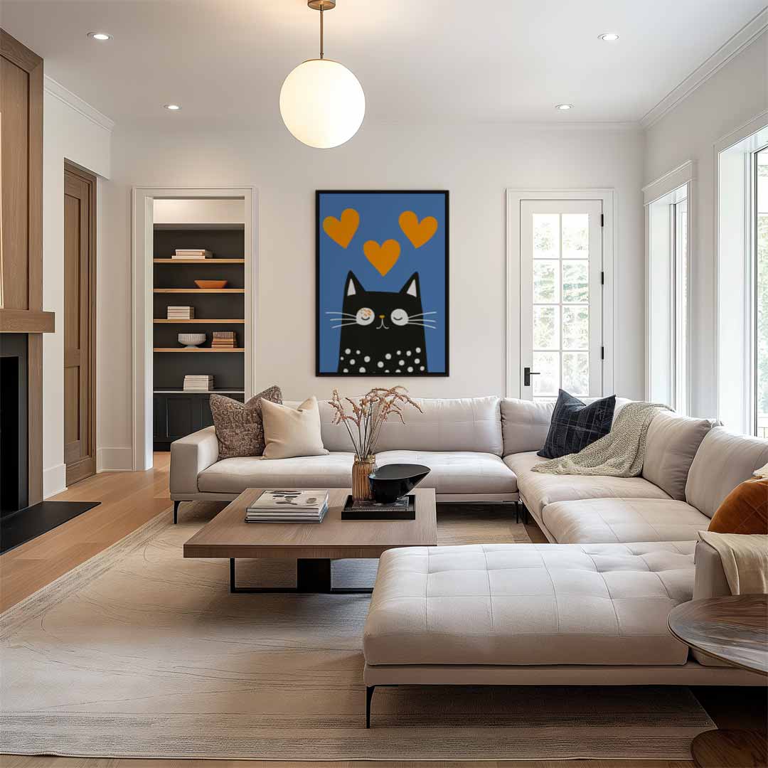 Vrolijke Kat met Liefdesharten Kunstwerk-canvas-dibond-plexiglas-wanddecoratie-WallArtistic
