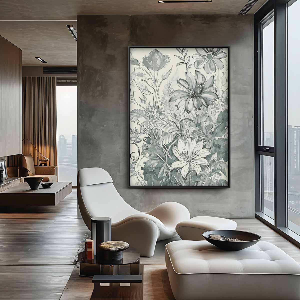 Botanische Grijstinten Kunstwerk-canvas-dibond-plexiglas-wanddecoratie-WallArtistic