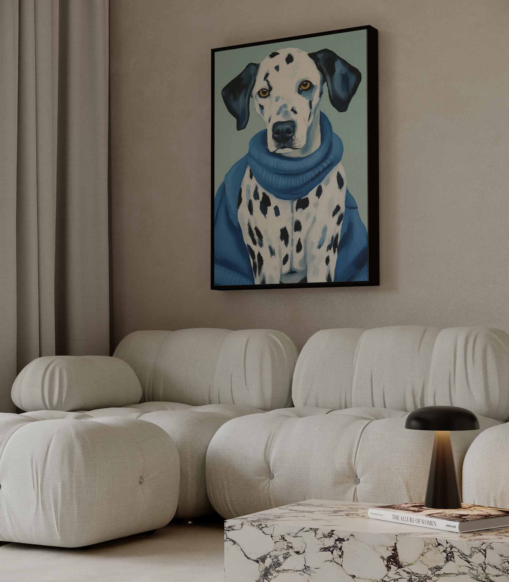Modieuze Dalmatiër in Blauw Kunstwerk-canvas-dibond-plexiglas-wanddecoratie-WallArtistic