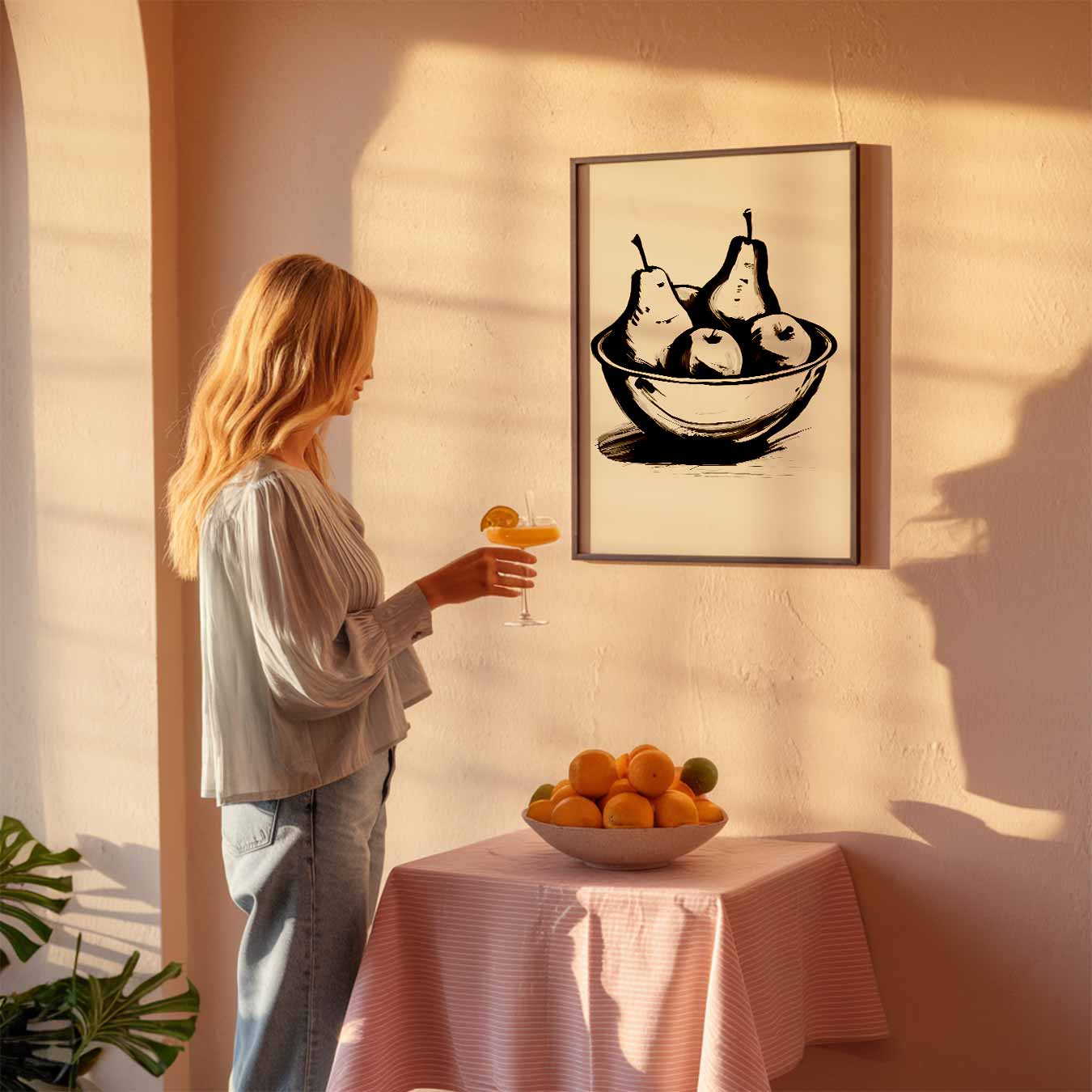 Elegante Zwart-Wit Fruitschaal Poster