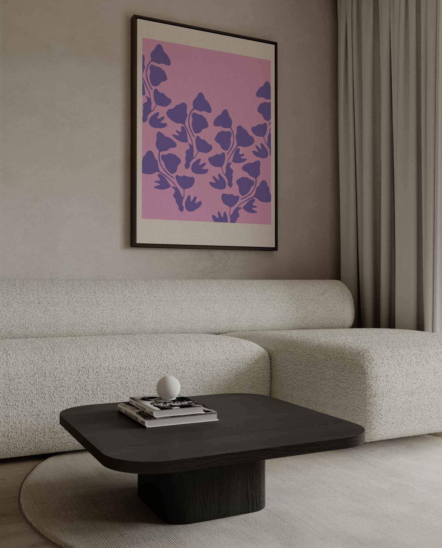 Vrolijke Paarse Bloemen op Roze Kunstwerk-canvas-dibond-plexiglas-wanddecoratie-WallArtistic
