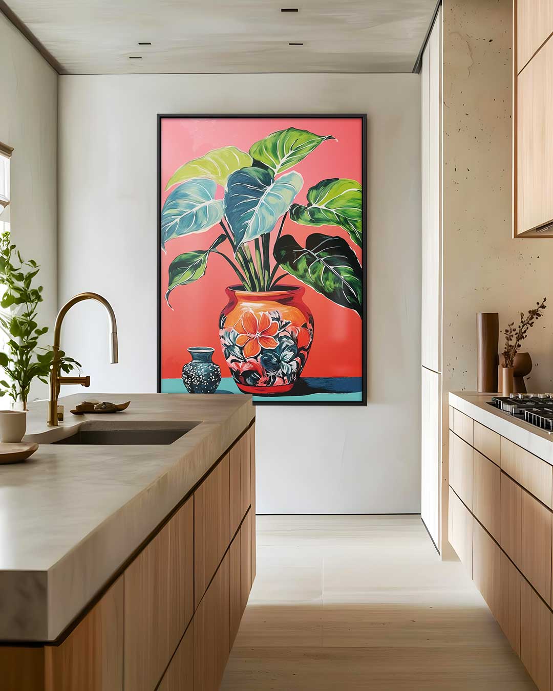 Kleurrijke Bladeren in Bloempotten Kunstwerk-canvas-dibond-plexiglas-wanddecoratie-WallArtistic