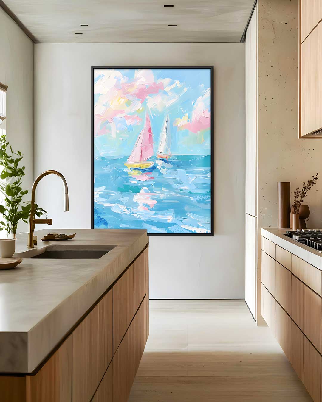 Vrolijke Zeilboten op zee Kunstwerk-canvas-dibond-plexiglas-wanddecoratie-WallArtistic