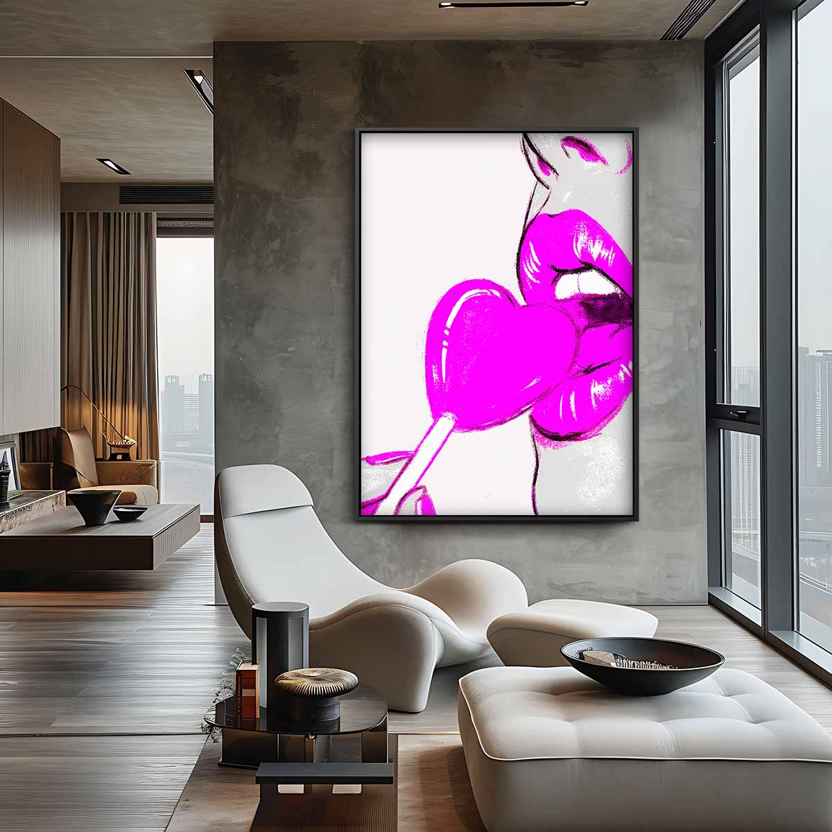 Pop Art Lolly Lips Kunstwerk-canvas-dibond-plexiglas-wanddecoratie-WallArtistic