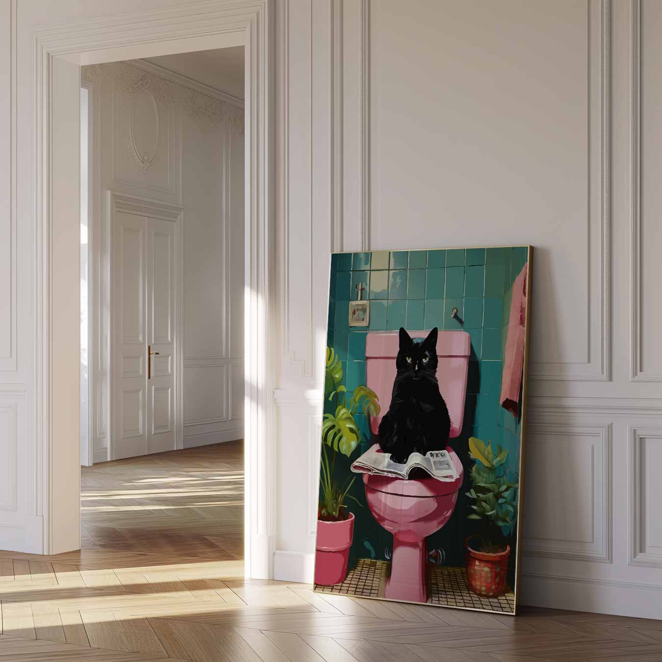 Kat op Toilet Poster-WallArtistic