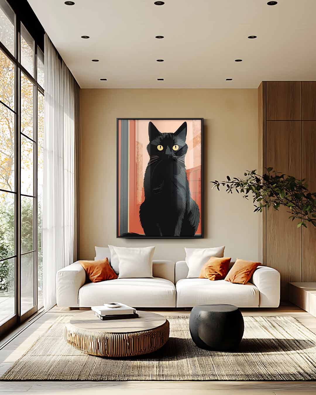Zwarte Kat op Avondsafari Kunstwerk-canvas-dibond-plexiglas-wanddecoratie-WallArtistic