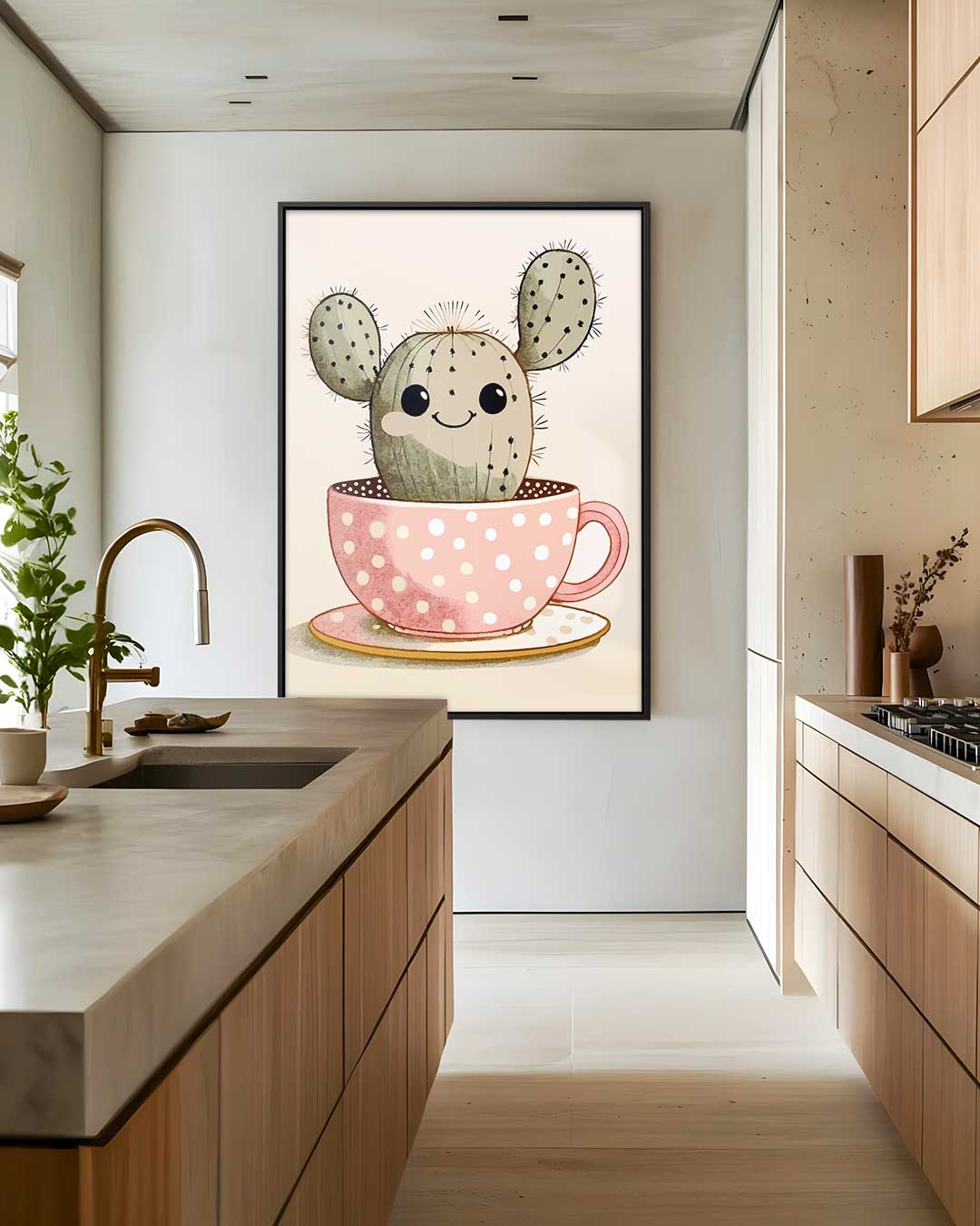 Vrolijke Cactus in Kopje Kunstwerk-canvas-dibond-plexiglas-wanddecoratie-WallArtistic