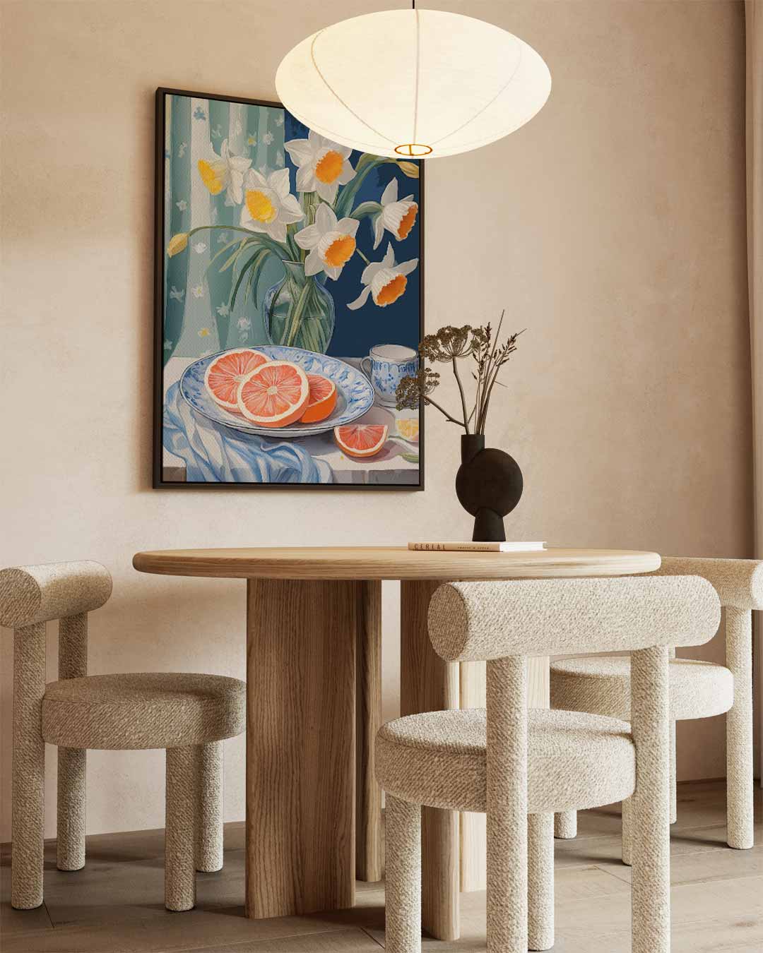 Lente Stilleven met Narcissen en Grapefruit Kunstwerk-canvas-dibond-plexiglas-wanddecoratie-WallArtistic