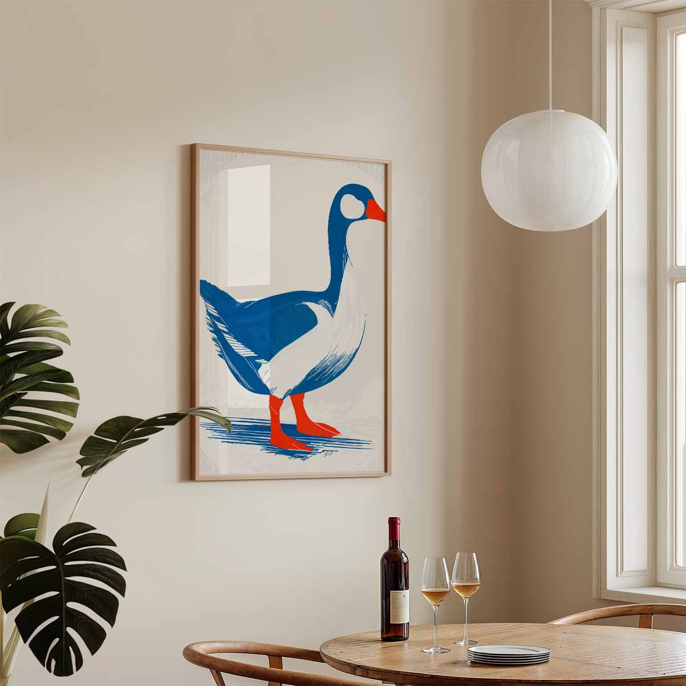 Moderne Blauwe Gans Art Print Poster