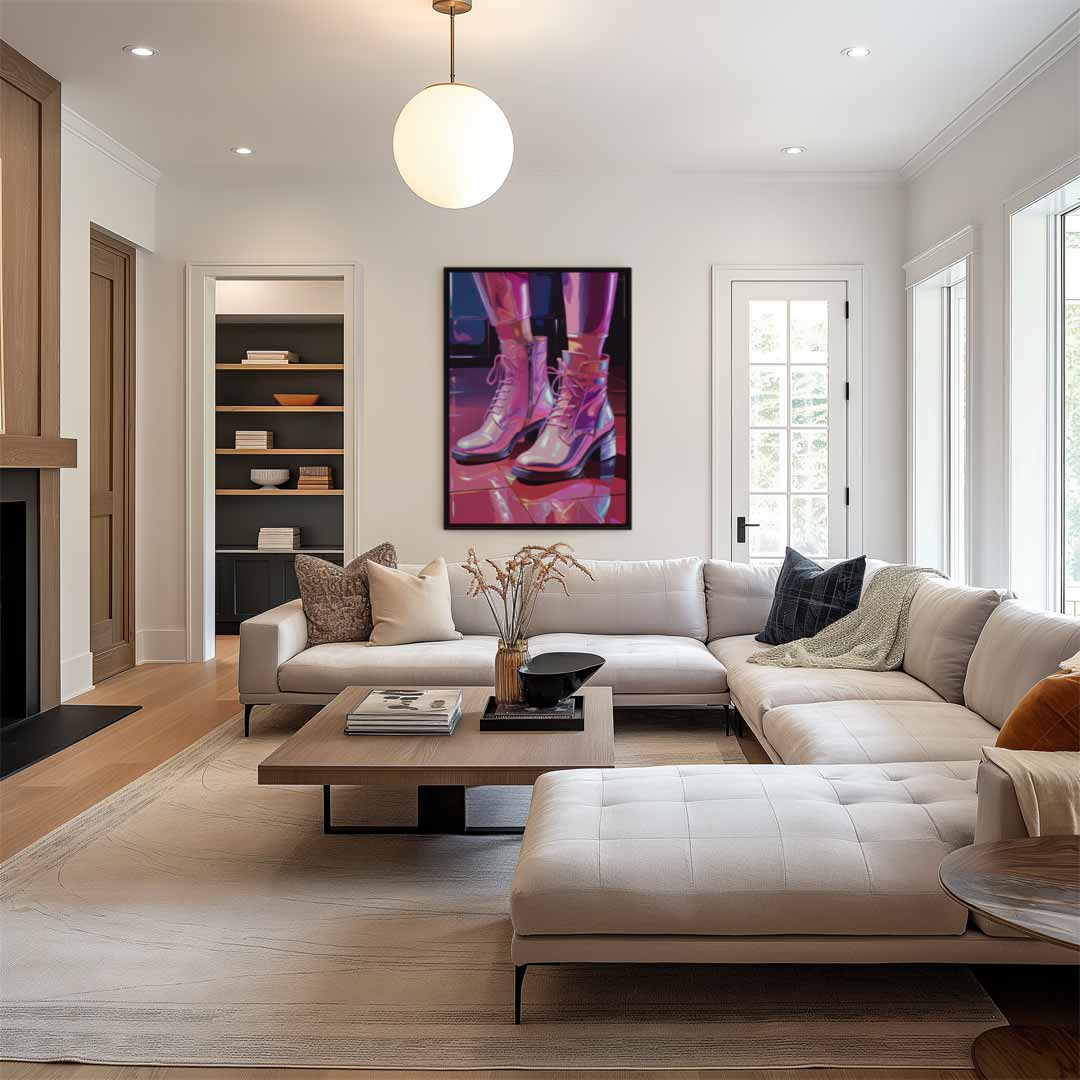 Sprankelende Laarzen in de Spotlight Kunstwerk-canvas-dibond-plexiglas-wanddecoratie-WallArtistic