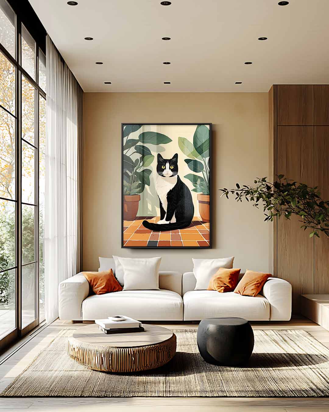 Charmante Kat tussen Groen Kunstwerk-canvas-dibond-plexiglas-wanddecoratie-WallArtistic