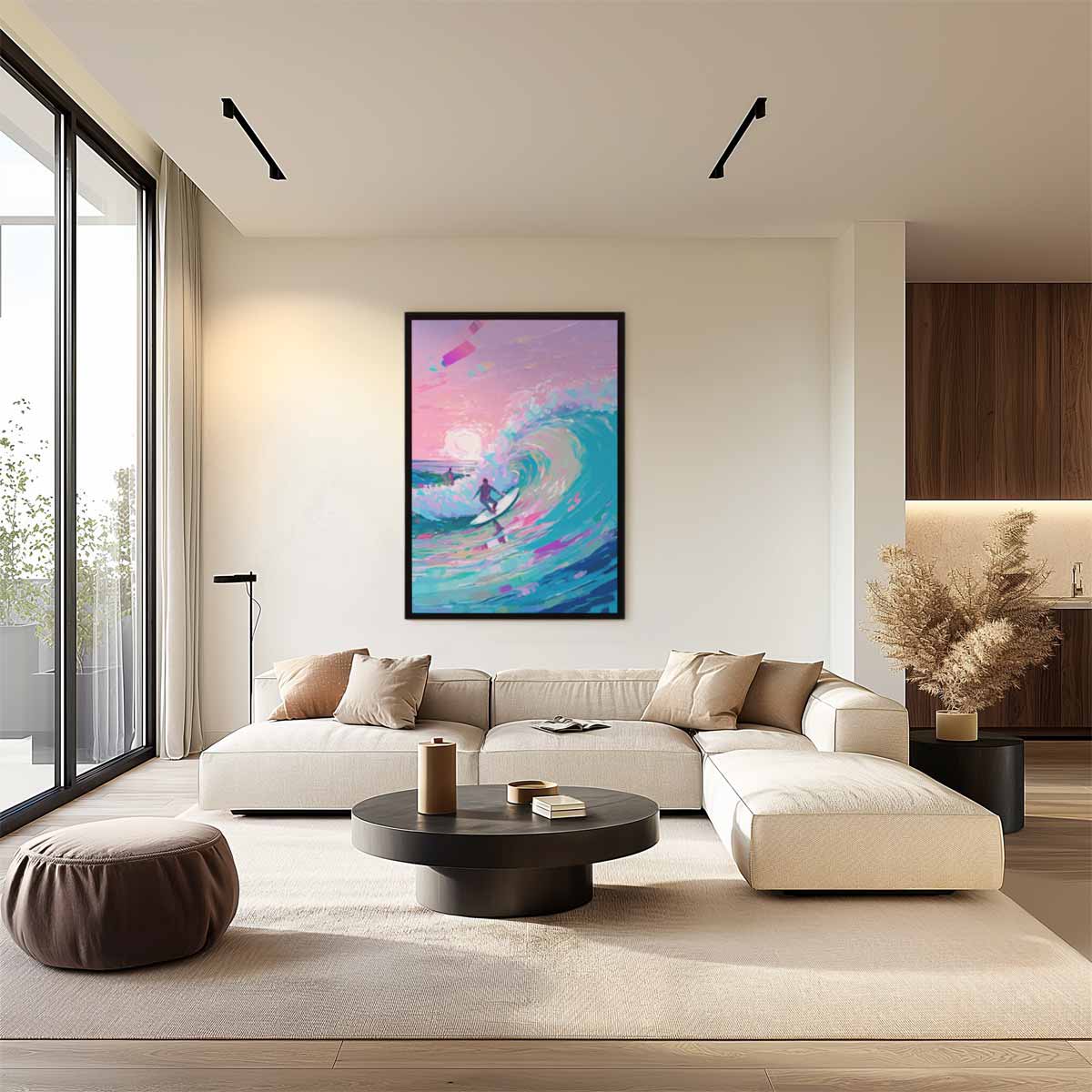Surfen bij Zonsondergang Kunstwerk-canvas-dibond-plexiglas-wanddecoratie-WallArtistic