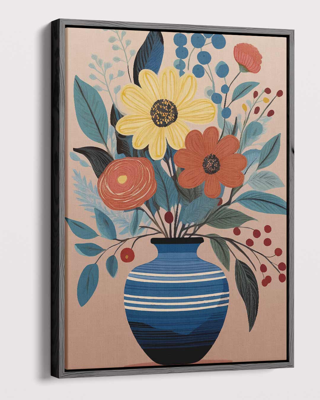 Bloemen in Blauwe Vaas Kunstwerk-canvas-dibond-plexiglas-wanddecoratie-WallArtistic