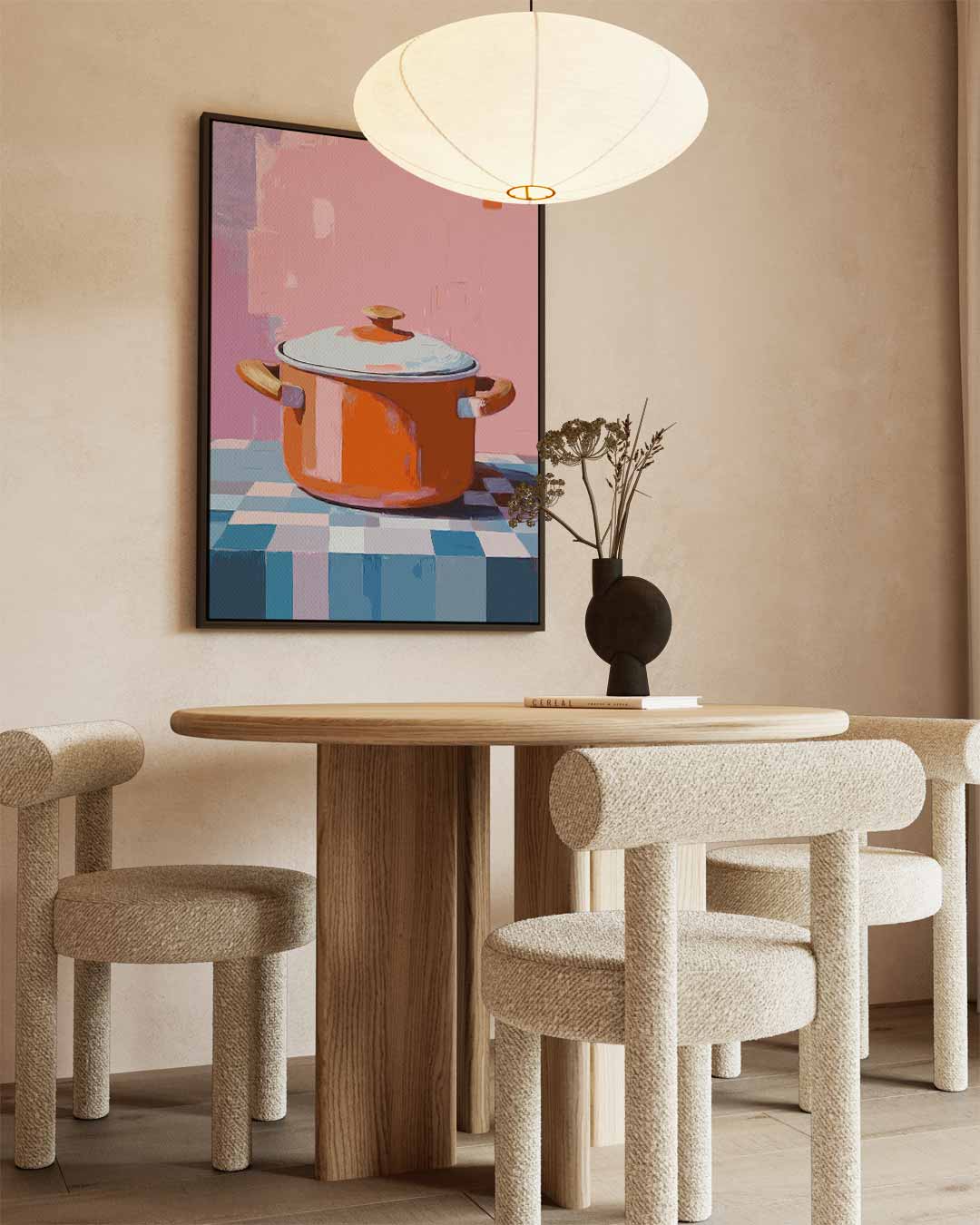 Warme Oranjetint Stoofpan Schilderij Kunstwerk-canvas-dibond-plexiglas-wanddecoratie-WallArtistic
