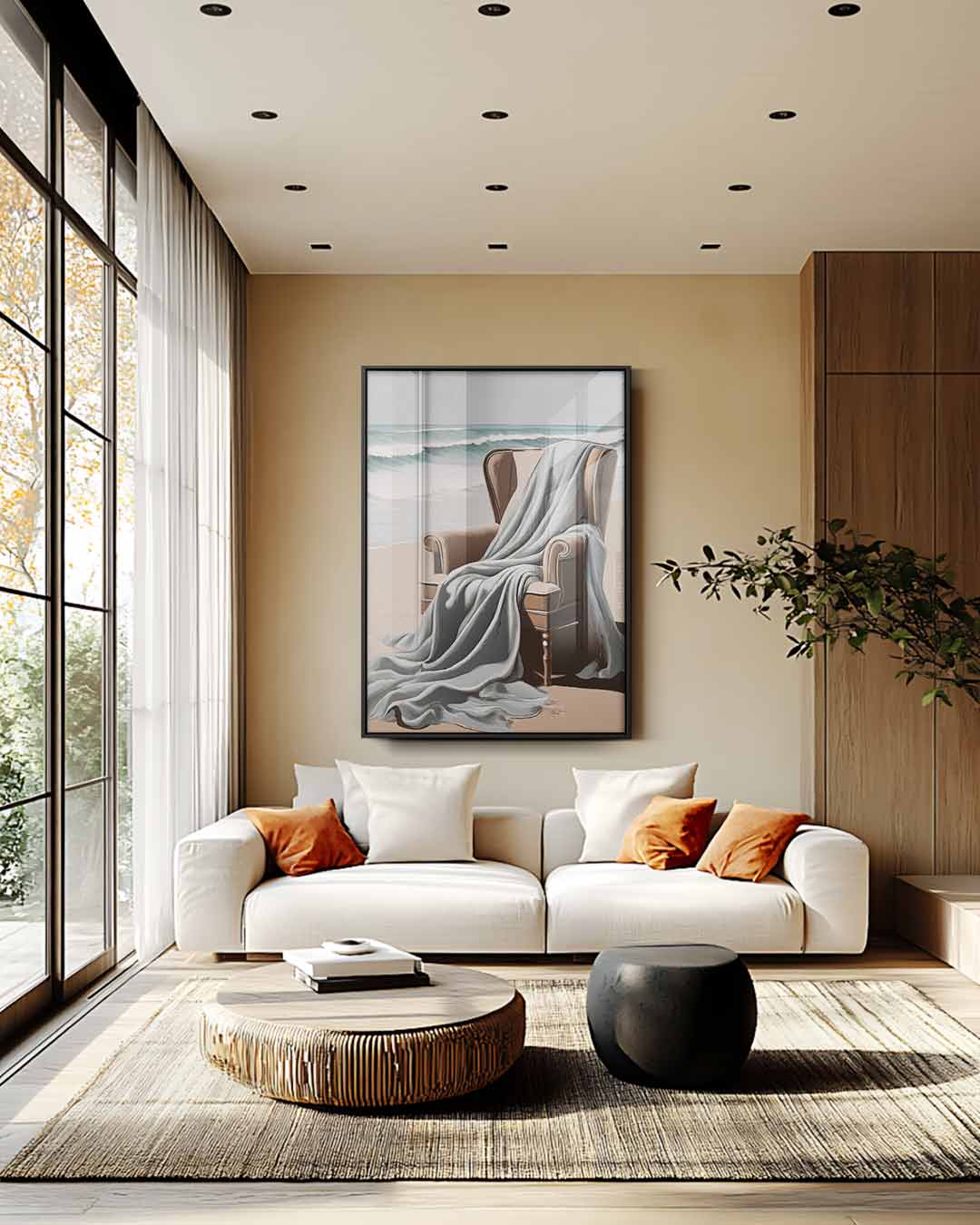 Strandstoel met Zilte Bries Kunstwerk-canvas-dibond-plexiglas-wanddecoratie-WallArtistic