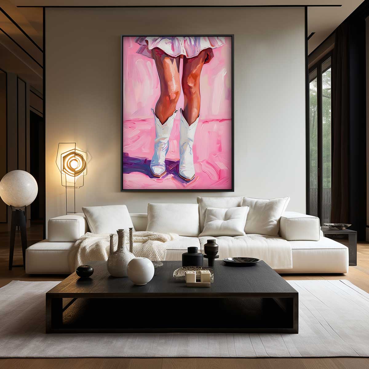 Dansende Laarzen op Roze Kunstwerk-canvas-dibond-plexiglas-wanddecoratie-WallArtistic