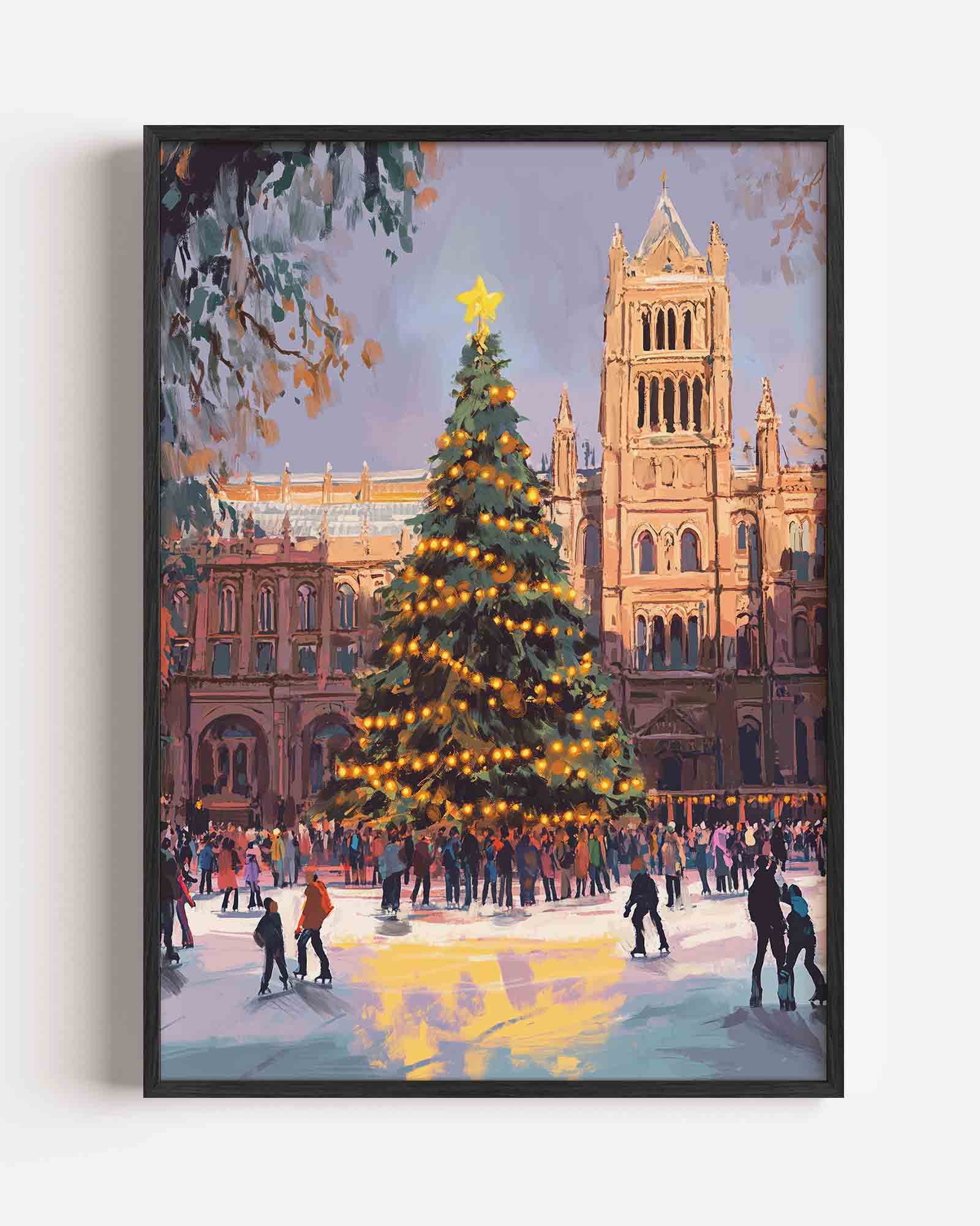 Kerstboom en schaatsers Poster