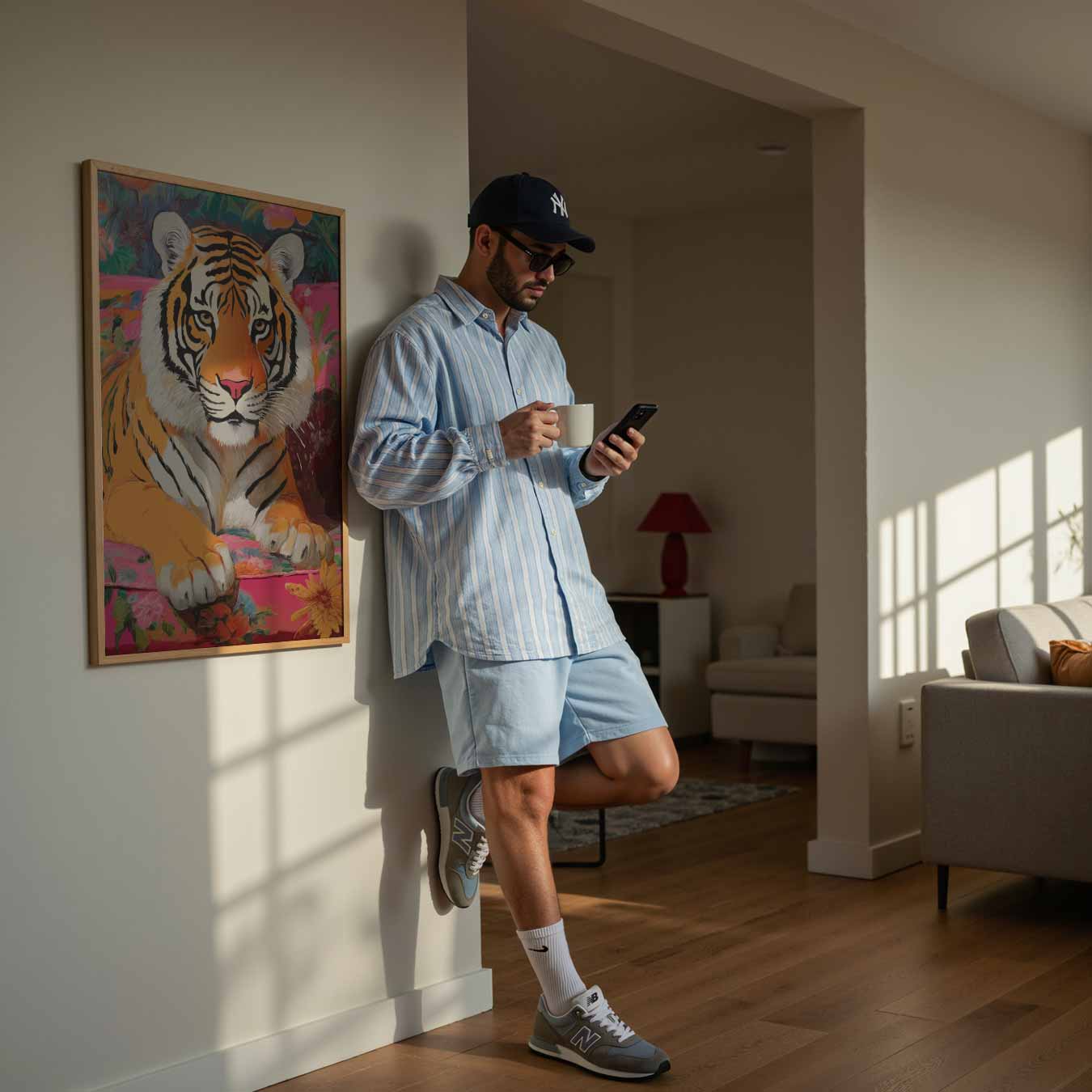 Kleurrijke Tijger op Bloemenbank Poster-WallArtistic