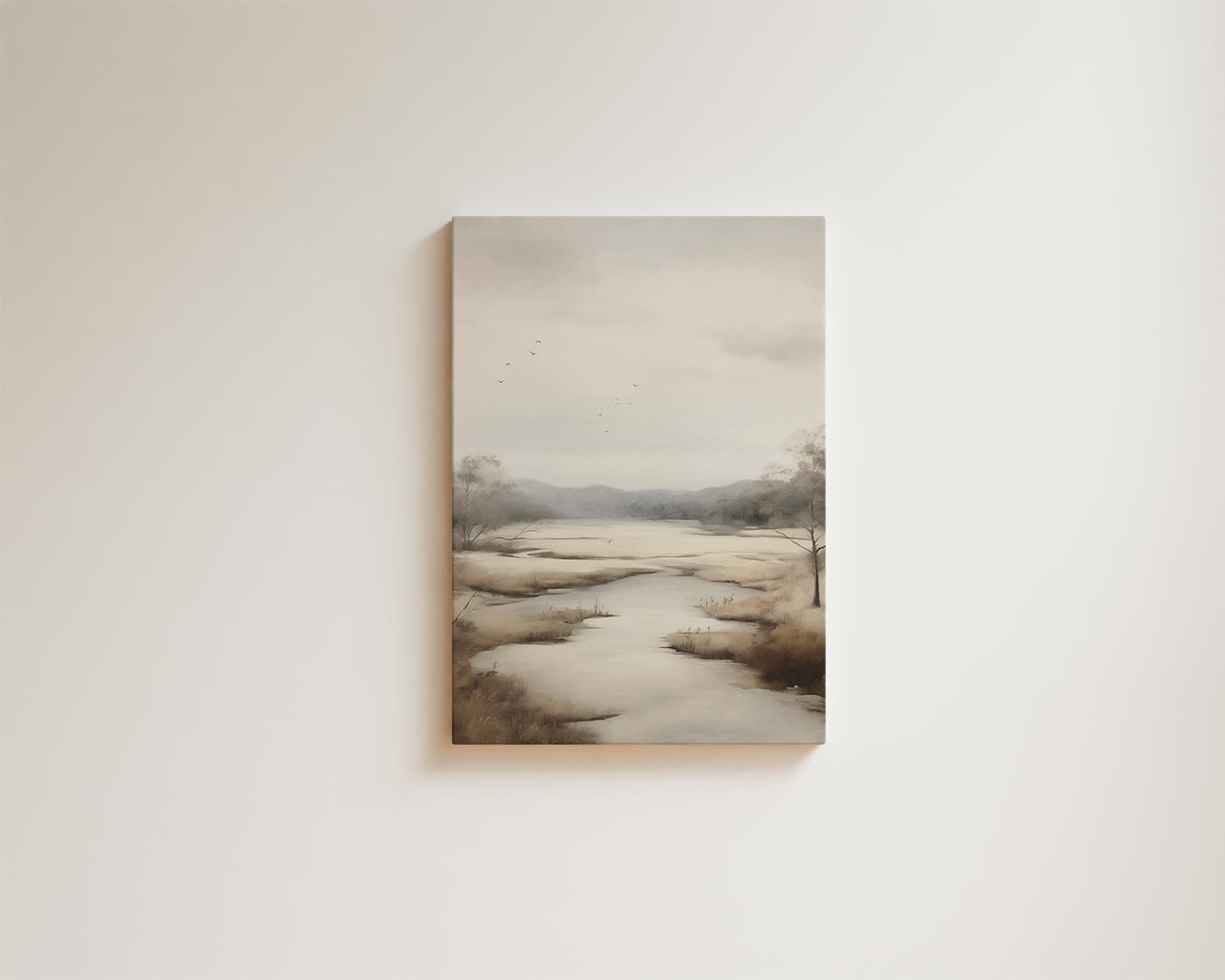Rustige Waterlandschap in Zacht Tinten Kunstwerk-canvas-dibond-plexiglas-wanddecoratie-WallArtistic
