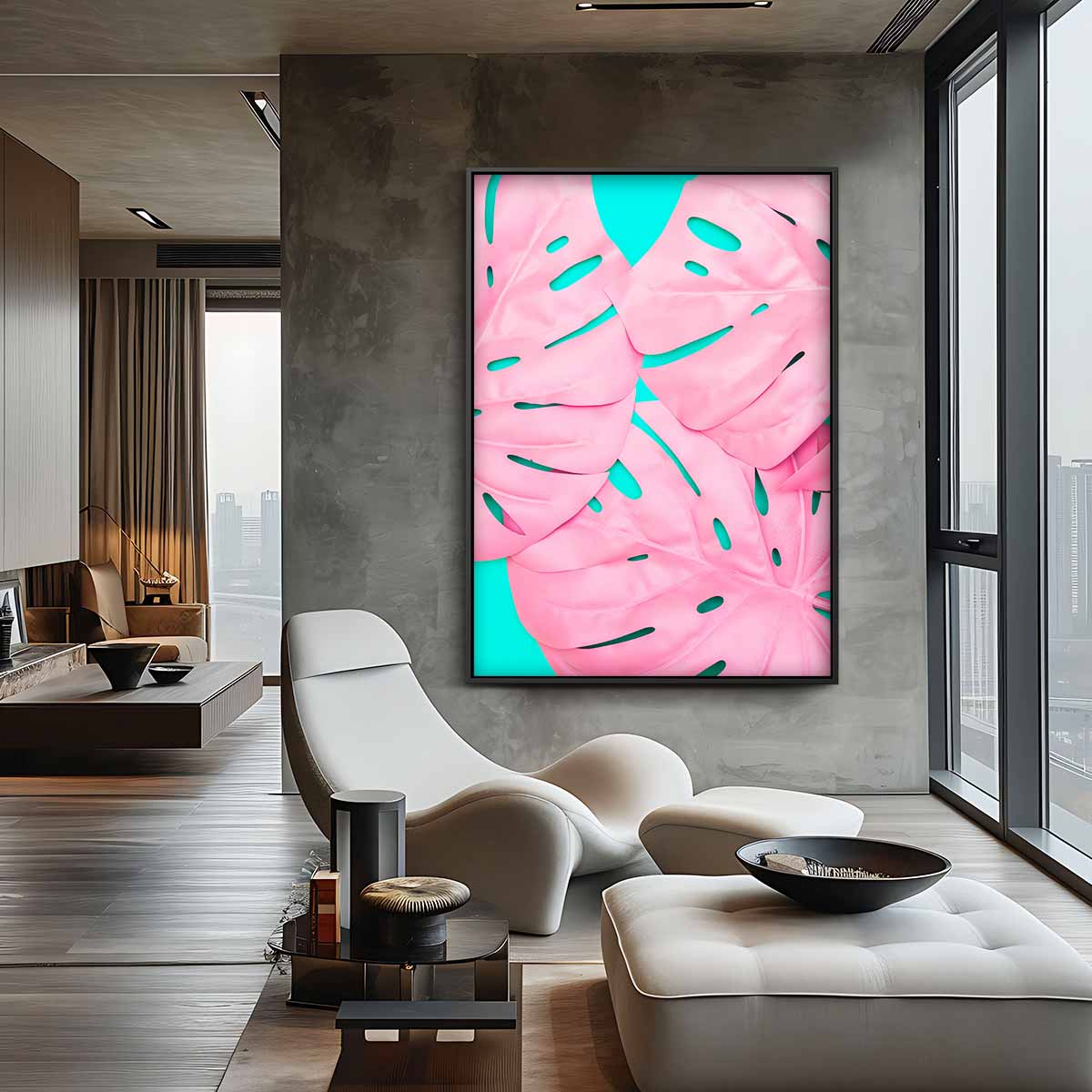 Tropische Roze Bladeren Kunstwerk-canvas-dibond-plexiglas-wanddecoratie-WallArtistic