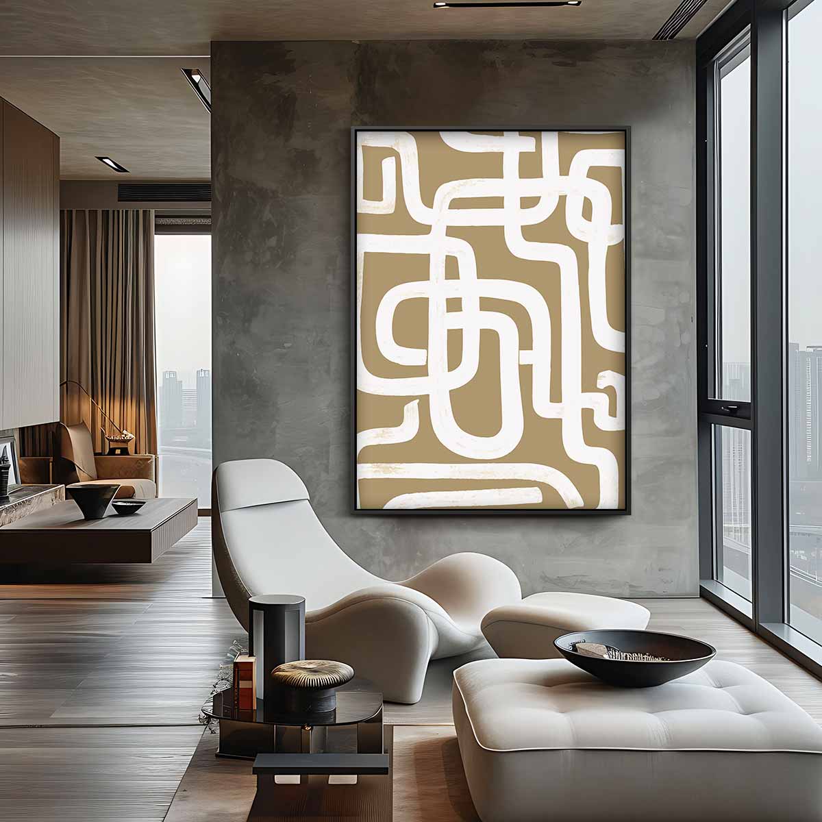 Abstract Labyrint Bruin Kunstwerk-canvas-dibond-plexiglas-wanddecoratie-WallArtistic
