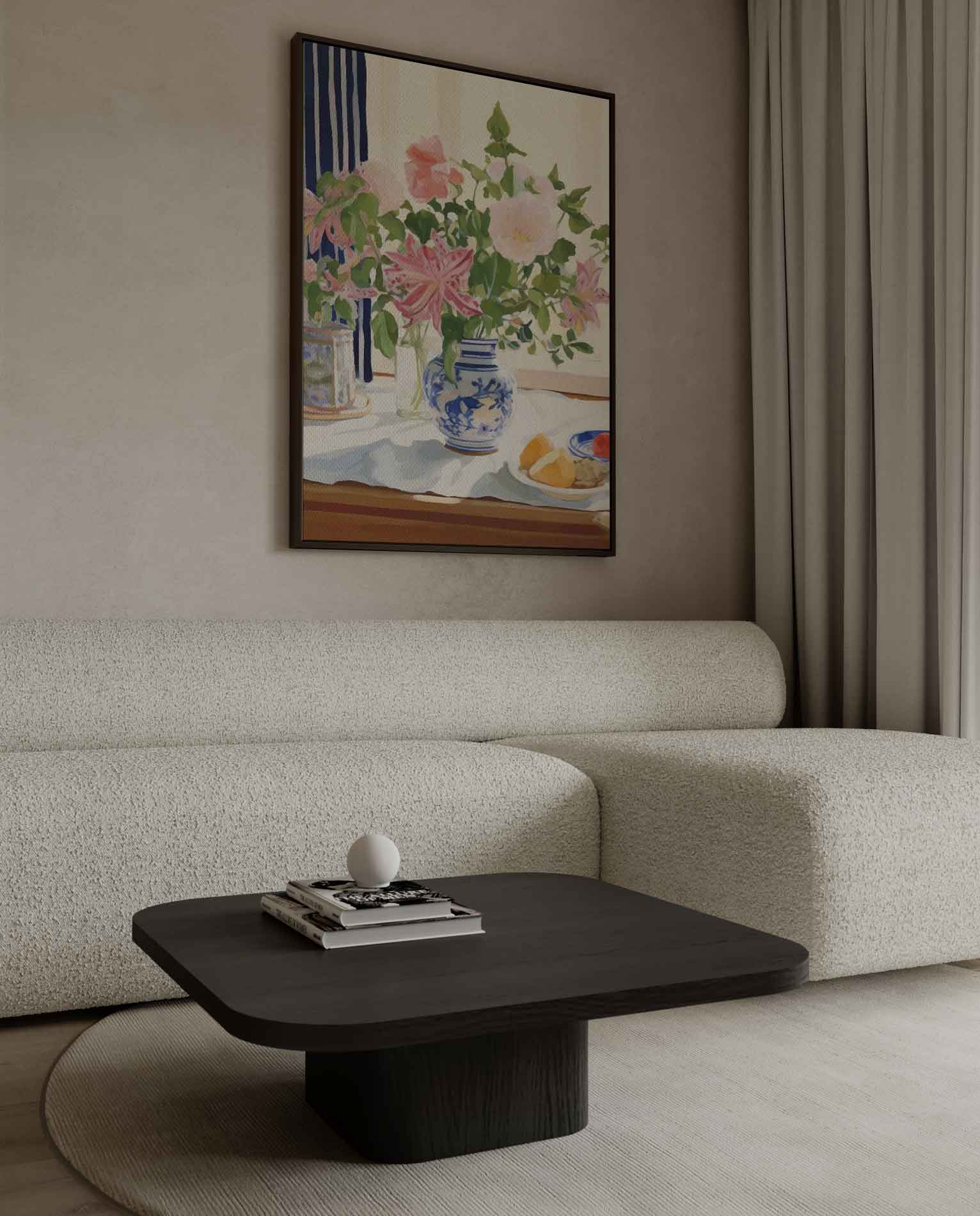 Bloemenpracht in Blauw-Witte Vaas Kunstwerk-canvas-dibond-plexiglas-wanddecoratie-WallArtistic